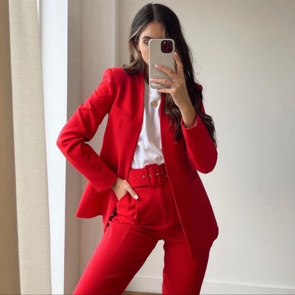 🔥 ZARA 2 PIECE LAPELLESS BLAZER AND FABRIC COVERED BELT PANT SET SIZE S&L ❤️🔥 - Picture 3 of 7